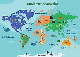 Eğitici Öğretici Dünya Atlası Haritası Kıtalar ve Okyanuslar Detaylı Duvar Sticker 70 x 100 cm