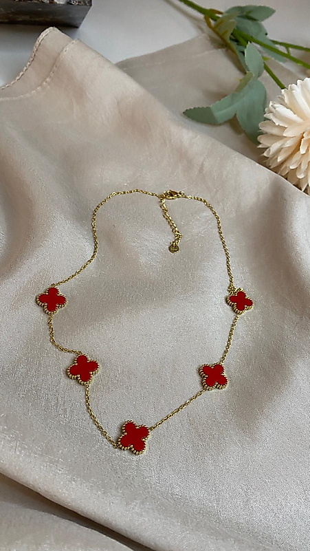 KIRMIZI YONCALI KOLYE PASLANMAZ ÇELİK VC MODEL