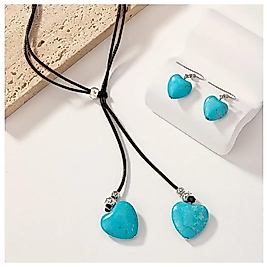 1 SET TURQUOISE HEART TAKI TURKUAZ RENK KÜPE & KOLYE SETİ