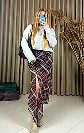 Asimetrik Kesim Yırtmaçlı Şifon Etek