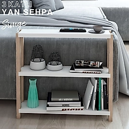 Simge 3 Katlı Ahşap Yan Sehpa / Dekoratif Raf / Çok Amaçlı Kullanım ( Beyaz )