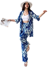 Alt Üst Takım Kimono- Desenli-Mavi