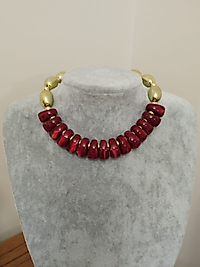 Gold Bordo Yassı Akrilik Bonuk Kolye