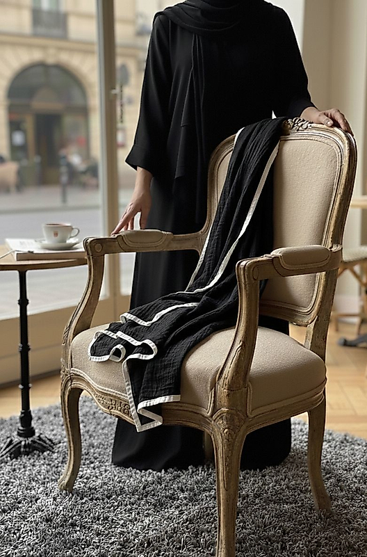 Müslin Biyeli Büyük Boy Şal Siyah