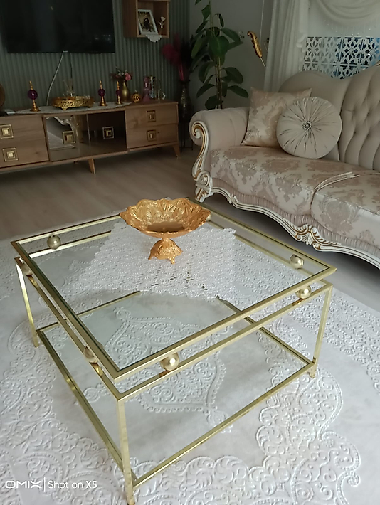 PARLAK GOLD KÜRE ORTA SEHPA ŞEFFAF CAM