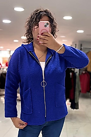 Mavi Buklet Kapüşonlu Mont