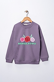 Kız Çocuk "Oruçluyum"  Baskılı Pamuklu Sweat