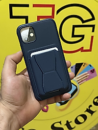 İphone 11 Kartlıklı Standlı Deri Telefon Kılıfı Lacivert