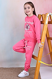 JOYWOY İKİLİ KIZ ÇİCEK BASKILI TAKIM FUŞYA