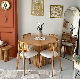 Gürgen Ayaklı MDF Kaplama Masa & Doğal Hasırlı Sandalye Takımı