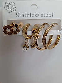 Jadem Gold Paslanmaz Çelik Gold Küpe Seti