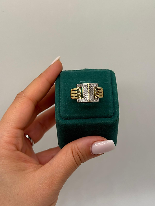 Taşlı Geometrik Tasarım Altın Renk Yüzük