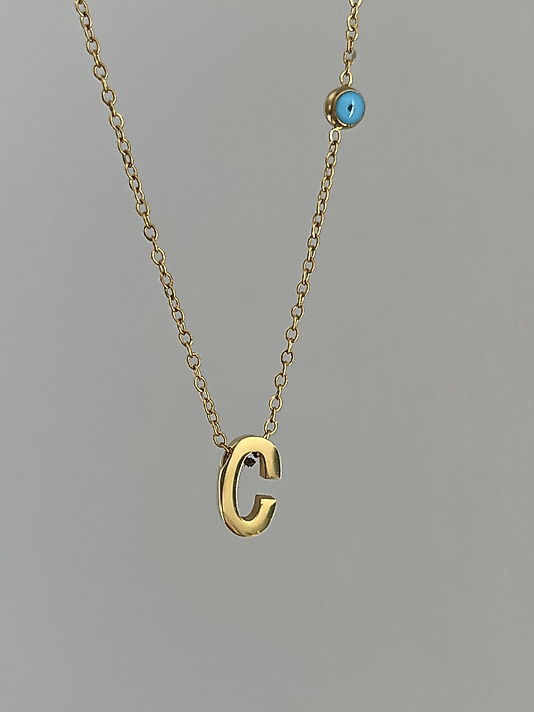 Çelik C Harf Minimal Gold Kolye