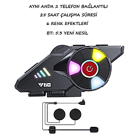 Motosiklet Bluetooth Kask Kulaklık Yeni Model Aynı Anda 2 Bağlantı V5.3 RGB Renkli İntercoom