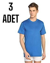 Sedef Yıldızı Erkek Penye Kapalı Yaka Atlet Mavi 3 Lü Paket