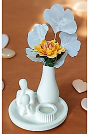 Dekoratif klasik ve şık vazolu sevgili biblolu tealight içeren set