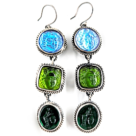 DENİZİN VE RUHUN SESİ CAM RÖLYEF ANTİK STİL KÜPELER