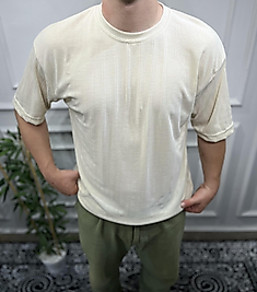 Çizgi Desenli T-Shirt - Bej