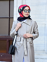 Elboyama Gelincik Desenli Twill İpek Eşarp