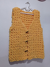 El İşi Puffy Kız Erkek Bebek Örgü Sarı Yelek