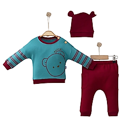 Erkek Bebek 0-12 Ay Şapkalı Alt Üst Takım