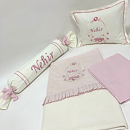Krem/Pembe Şeker Yastıklı Komple Set