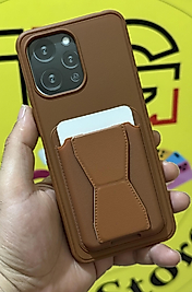 Redmi 12 4G Kartlıklı Standlı Kahverengi Deri Telefon Kılıfı