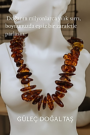 “Bal Rengi Doğal Damla Kehribar Kolye – Amorf Kesim (50 cm)”