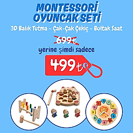 Montessori 3'lü Oyuncak Seti ( 3D Balık Tutma + Çak-Çak Çekiç - Bultak Saat )
