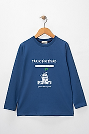 Erkek Çocuk Uzun Kollu Bisiklet Yaka "Tarık Bin Ziyad" Baskılı Tişört Mevsimlik Pamuklu