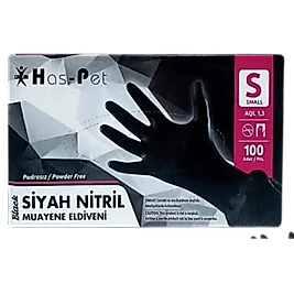 Haspet Siyah Nitril Eldiven Pudrasız 100 lü S