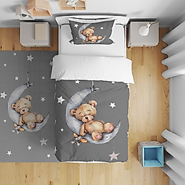 Minibabyrooms Ayda Uyuyan Ayıcık Temalı Nevresim Takımı