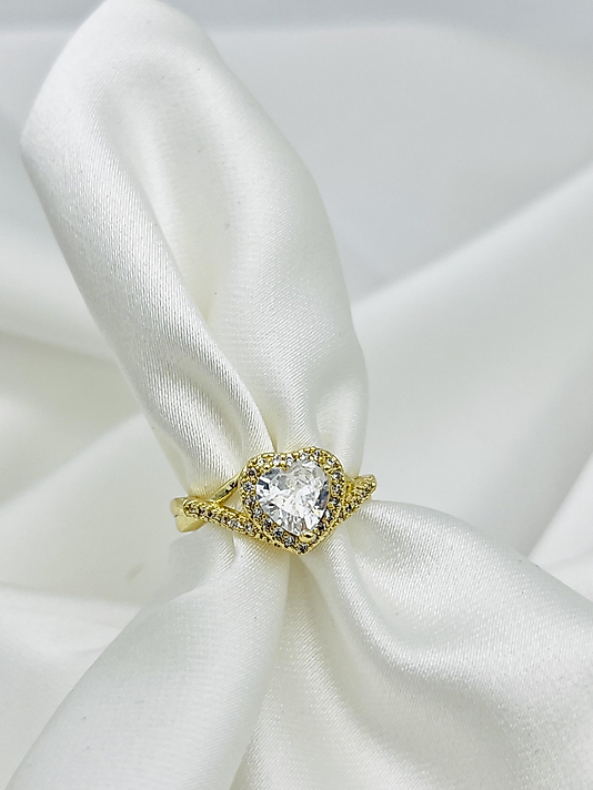 Çelik Gold Beyaz Kalp Yüzük