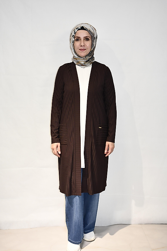 Çizgili Kahverengi Hırka