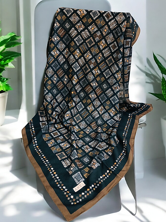 Digital Soft Eşarp Kırçılı Kare Desen