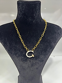 Taşlı gold çelik kolye