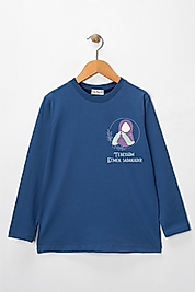 Kız Çocuk Uzun Kollu Bisiklet Yaka "Tebessüm Etmek Sadakadır" Baskılı Tişört Mevsimlik Pamuklu