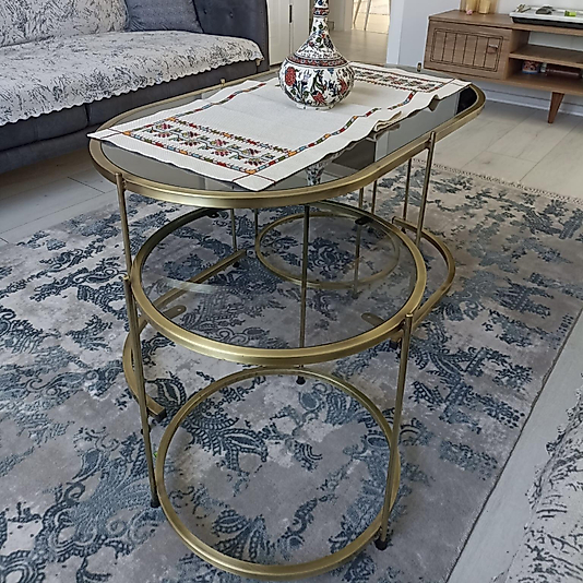 ESKİTME KAPLAMA ELİPS 2+1 ORTA SEHPA ÜST FÜME AYNA ALT FÜME CAM