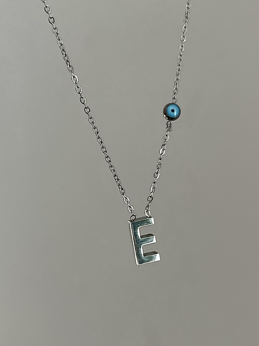Çelik E Harf Minimal Silver Kolye