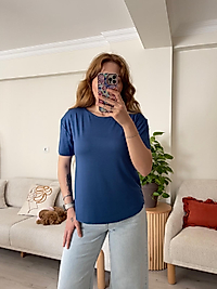 Mavi Lazer Kesim Oysh Salaş T-shirt