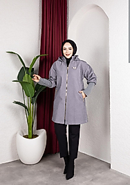 Tay Tüyü Angora triko Kol detaylı kaban Gri renk