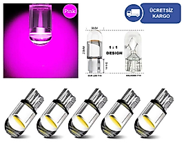 ( 5 X ADET ) 1 SET LED T10 DİPSİZ AMPUL 12V DIAMOND PINE. PINK (5W DİPSİZ AMPUL ELMAS CAM PEMBE)