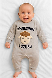 Unisex Bebek Annesinin Kuzusu Baskılı Tulum 3-12 Ay