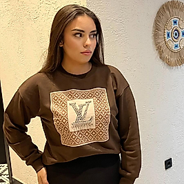 LV Taşlı Sweat Kahverengi Boyu 65 cm