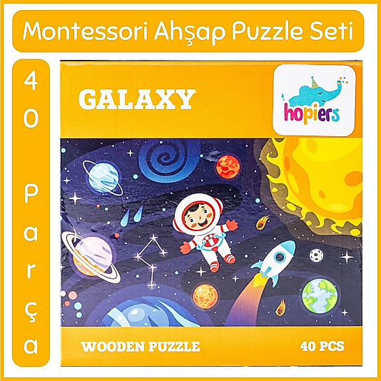 Galaxy Ahşap 40 Parça Montessori Kutulu Puzzle Seti