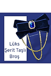 Hüma Broş Lüks Şerit Taşlı Kadife Broş Gotik Aksesuar Broş Yaka Broşu Yaka Kurdele Broş