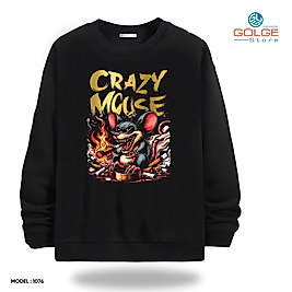Çılgın Fare Görselli Bisiklet Yaka Erkek kadın Slimfit Sweatshirt