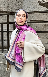 Koyu Gri Margarit Desen Bambu Şal