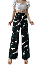 Desenli Beli Lastikli Bürümcük Pantolon-SİYAH