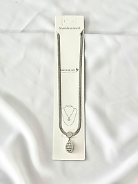 Oval Üç Baget Taşlı İtayan Zincir Çelik Kolye Silver